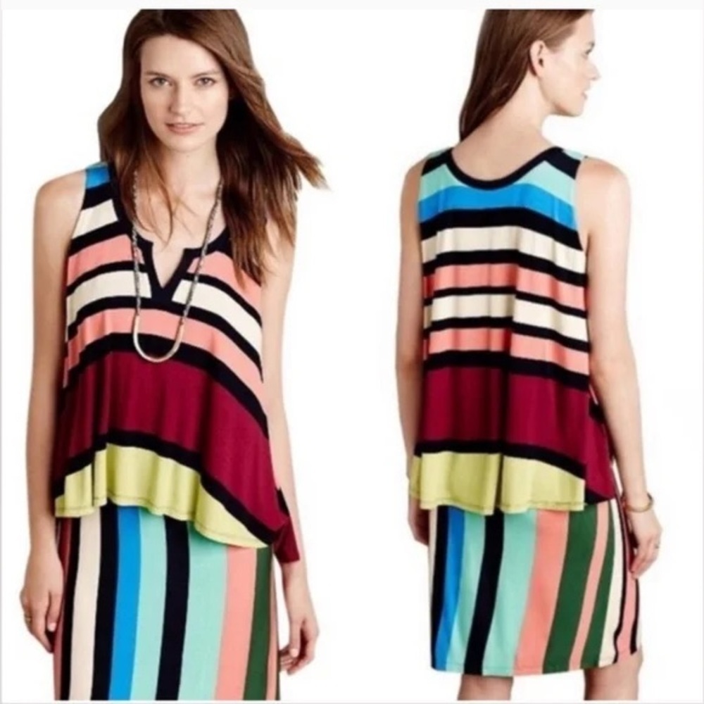 Anthropologie Maeve Davina Striped Overlay Dress‎ Small